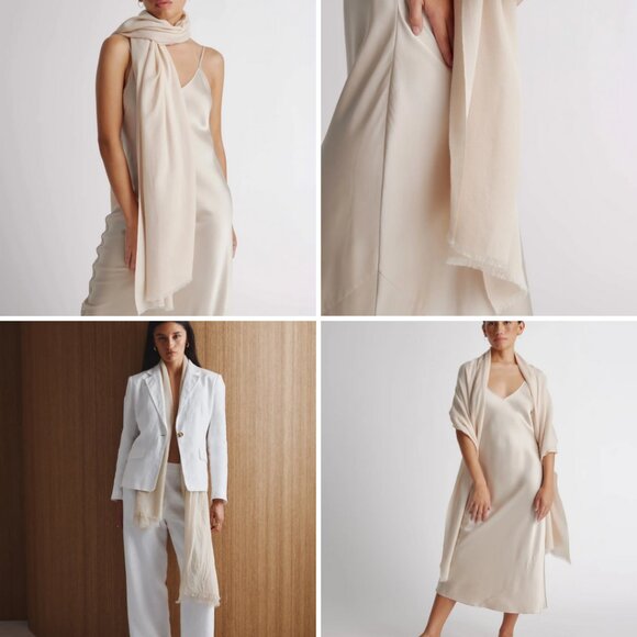 Quince Featherweight Cashmere Silk Scarf 60% and 40% Blend Ivory New With Tags - Picture 3 of 17